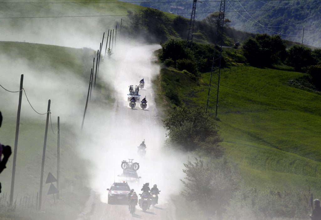 Cyclists during stage 5 of the 94th Giro d'Italia on May 11, 2011 in Livorno. Slagter fell around 15 km from the finish and was given medical attention at the scene before being taken to hospital. AFP PHOTO / POOL / ROBERTO BETTINI (Photo credit should read ROBERTO BETTINI/AFP/Getty Images)