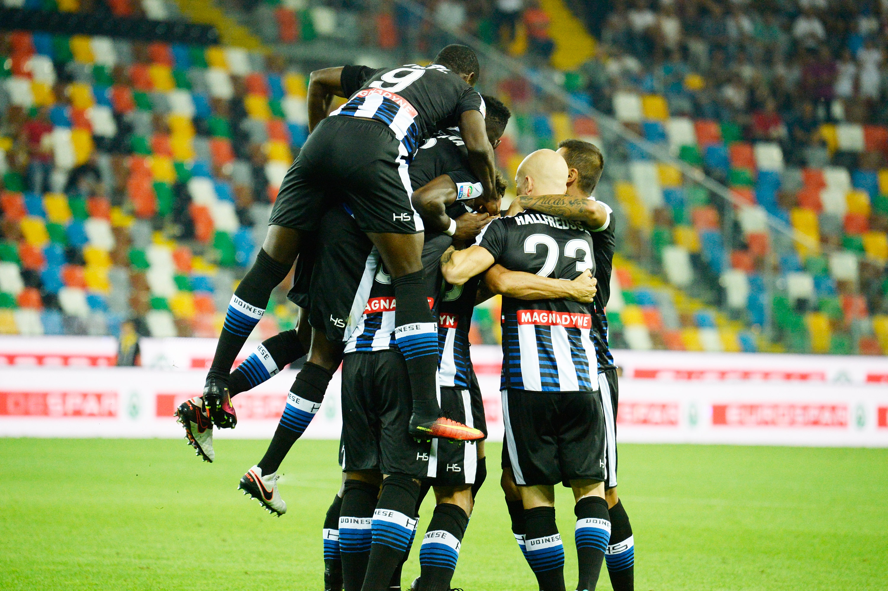 UDINE, ITALY - AUGUST 28: Felipe Dal Bello of Udinese calcio celebrates after scoring his opening goal during the Serie A match between Udinese Calcio and Empoli FC at Stadio Friuli on August 28, 2016 in Udine, Italy. (Photo by Dino Panato/Getty Images)