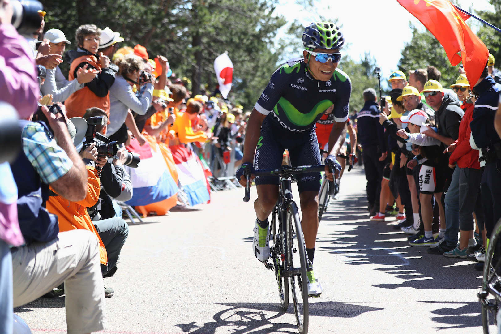 MONTPELLIER, FRANCE - JULY 14: Nairo Quintana of Colombia and Movistar during the climb to Mont Ventoux during the 12th stage of Le Tour de France from Montpellier to Mont Ventoux on July 14, 2016 in Montpellier, France. (Photo by Michael Steele/Getty Images)