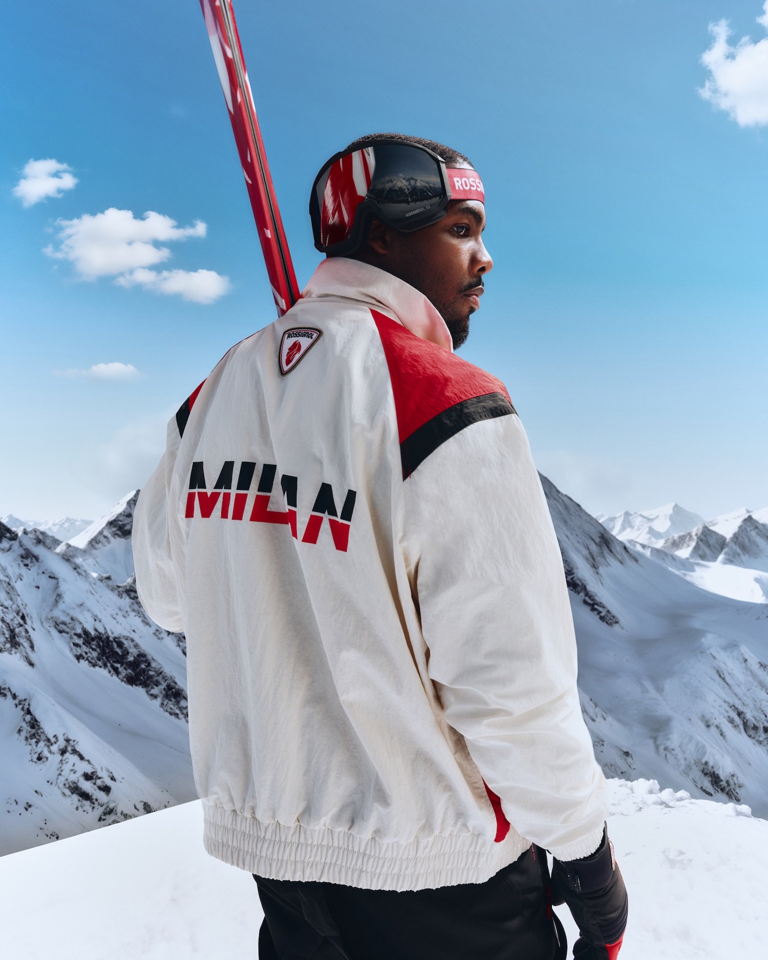 Mike Maignan posing with new Rossignol collection